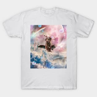 Pirate Dog Riding Flamingo In Space T-Shirt